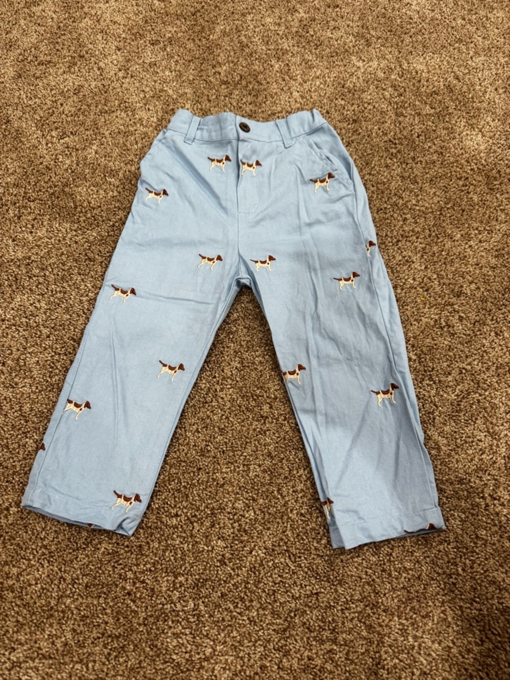 Light Blue Kids Dog-Embroidered Pants